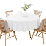 BHOMTY Runde Tischdecke aus Baumwolle und Leinen, schmutzabweisend, geeignet für Esstische, Couchtische, Balkone und Gärten Weiß, Durchmesser 160 cm