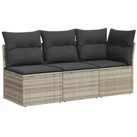 vidaXL Gartensofa mit Kissen 3-Sitzer Hellgrau Poly Rattan