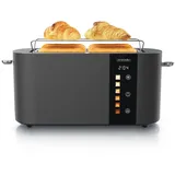 Arendo Toaster Edelstahl, Langschlitz, Touch Display, Restzeit & Bräunungsgradanzeige, 2 lange Schlitze, für 4 Scheiben, 1500 W, Brötchenaufsatz, Wärmeisoliert, Toast-Symbole für Bräunungsgradauswahl schwarz