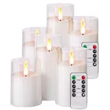 Britesta 6er-Set LED-Echtwachskerzen in transparenten Acrylgläsern, 3 Größen