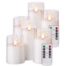 Britesta 6er-Set LED-Echtwachskerzen in transparenten Acrylgläsern, 3 Größen