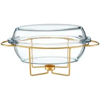 SPEISEWÄRMER Teelicht Warmhaltebehälter Stövchen Wärmebehälter Glas 39 x 21 cm - Transparent/Gold