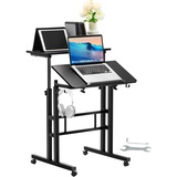 VEVOR Laptoptisch Höhenverstellbar 670–1140 mm Notebooktisch Projektionstisch, Weiß Laptoptisch Rollbar 600 x 600 mm Mobiler Schreibtisch Pflegetisch Computerschreibtisch Workstation Doppelschicht