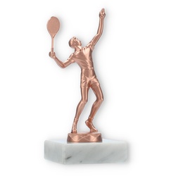 Pokal Metallfigur Tennis Herren bronze auf weißem Marmorsockel 15,0cm