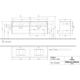 Villeroy & Boch Collaro Waschtischunterschrank C123B0VN 160x54,8x50cm, für 2 Waschtische, LED-Beleuchtung 12W, cashmere grey