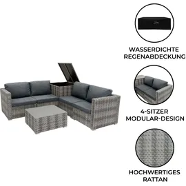 MONSTER SHOP Rattan Modular Gartenmöbel 6-teiliges Sofa-set in Grau mit Kissen, Couchtisch