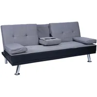 3er-sofa Hhg 179, Couch Schlafsofa Gästebett, Tassenhalter Verstellbar 97x166cm Kunstleder/textil, Schwarz/hellgrau