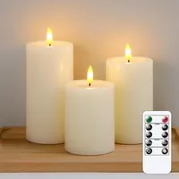 Yeelida Flammenlose LED-Kerzen mit Wachsöl-Effekt, flackernde Fernbedienung 3er Pack Elfenbein Säule Batteriebetriebener Timer Elektrische Kerzen aus echtem Wachs (7.5x10,12.5,15cm)