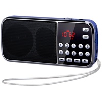 PRUNUS J-189 FM/UKW Kleines Radio mit Bluetooth, Kofferradio mit Heavy Bass Lautsprechern, TF/USB/AUX-Player, Digital Radio mit Akku Wiederaufladbare, LED-Taschenlampe(Blau)