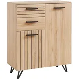 [en.casa] Sideboard Noppen 100 x 80 x 38 cm Eicheoptik / Beige