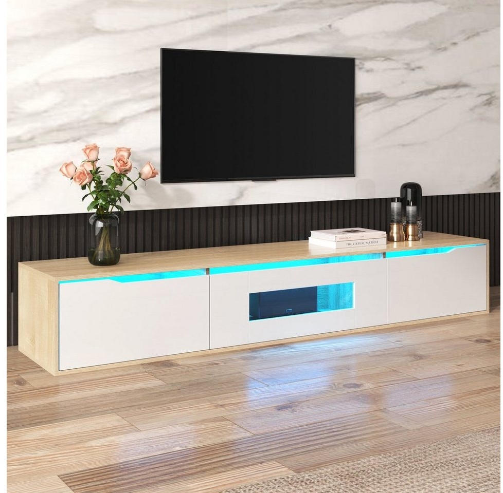 REDOM TV-Schrank Lowboard TV-Board Klapptüren, Hochglanz, mit farbwechselndem LED-Licht weiß