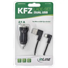 InLine USB DUAL+ KFZ-Ladeset 12,0 - 24,0 V Schwarz