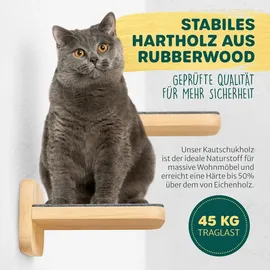 Happy Pet HAPPYPET Katzentreppen 3er-Set für Wandmontage - Nachhaltiges Hartholz, Designer Kletterwand Katzen, Katzentreppe mit Filzbezug, Katzenleiter, Katzenwand zum Klettern, Catwalk, Natur 3x Stufen M 22 x 15 cm