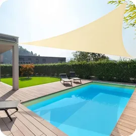 krumad Sonnensegel Dreieck 4x4 m Beige Sonnenschutz Wasserabweisendes UV Wetterfest mit Befestigungsseilen - Beige