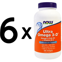 (1080 g, 228,96 EUR/1Kg) 6 x (NOW Foods Ultra Omega 3-D with Vitamin D-3 - 180