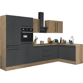 kochstation Winkelküche L-Form 330 x 165 cm schwarz