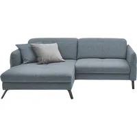 Ecksofa SET ONE BY MUSTERRING "SO 4400 V" Sofas Gr. B/H/T: 259cm x 84cm x 167cm, Struktur weich AMSTERDAM, Recamiere links, mit Armteilverstellung-ohne Kopfteilverstellung-ohne Sitting-Bett motorisch, blau (blau/grau) wahlweise mit motorischer Bettfunktion & Kopfverstellung, Fuß schwarz