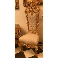 Casa Padrino Chefsessel Barock Thron Stuhl Creme / Gold - Handgefertigter Hochlehn Esszimmer Stuhl mit Samtstoff und Glitzersteinen - Barock Esszimmer Möbel