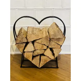 Dekoleidenschaft Metall Kaminholz Regal "Herz" schwarz, Holz Ständer Brennholz Lager Feuerholz