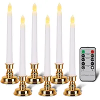 Kerzen Mit Goldenen Haltern, Flammenlose Kegelkerzen Mit Fernbedienung Und Timer, Weiße Led-weihnachtskerzen, 6er-set