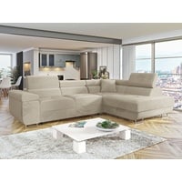 MIRJAN24 Ecksofa Torezio, mit Bettkasten und Schlaffunktion, Einstellbare Kopfstützen, 274x203x70-90 cm beige