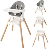 LIFEZEAL 3 in 1 Baby Hochstuhl Höhenverstellbar, Kinderhochstuhl mit Abnehmbaren Tabletts, Mitwachsend Babystuhl ab 6 Monate, Kombihochstuhl mit Sicherheitsgurt, Baby Highchair aus Massivholz