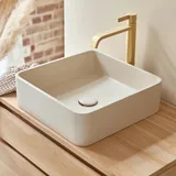 Quadratischer Waschtisch Thais aus cremefarbenem Terrazzo
