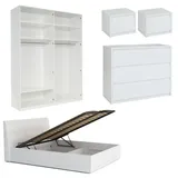 Feldmann-Wohnen Schlafzimmer-Set, Weiß, Holz, 6 Fächer, 5 Schubladen, Rechteckig,Rechteckig, 180x200 cm, Schlafzimmer, Betten