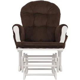 Mendler Relaxsessel HWC-C76, Schaukelstuhl Sessel Schwingstuhl mit Hocker Stoff Cord 320g/m2 Öko-Tex ~ braun Gestell weiß