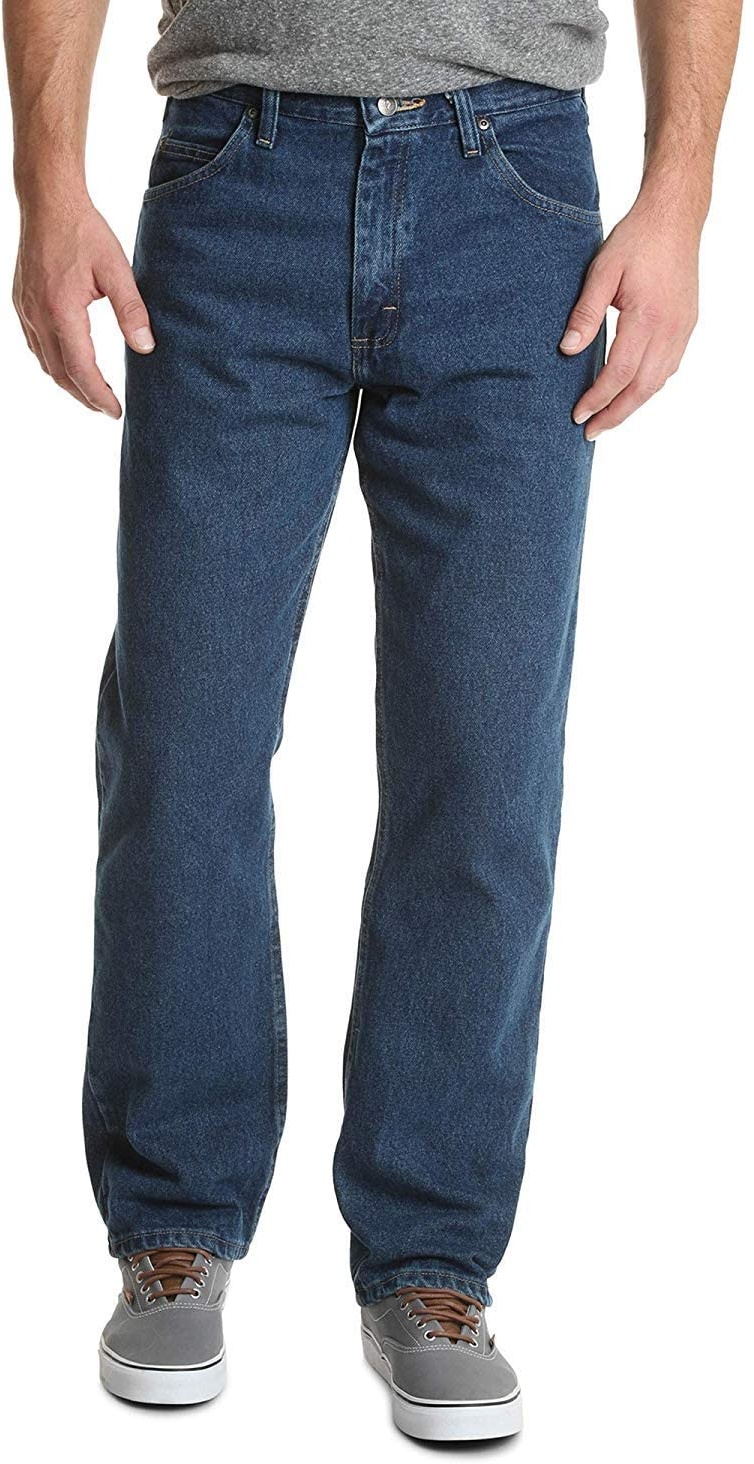 Wrangler Authentics Herren Klassische Baumwolljeans mit 5 Taschen und lockerer Passform Jeans, Dunkel Stonewash, 60W / 32L