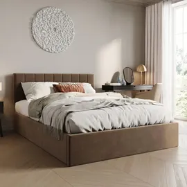 home collective Polsterbett 140x200 cm mit Stauraum und Lattenrost Doppelbett mit hydraulischem Bettkasten Gepolstertes Bett Bed Stauraumbett Stabiler Bettrahmen |... - Bronze
