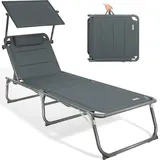 Modante Gartenliege, Anthrazit, Alu, Metall, Textil, Füllung: Baumwollfüllung, 70x36x200 cm, gastro- und objekttauglich, wetterfest, UV-beständig, lichtecht, rostfrei, verstellbares Dach, klappbar, Rückenlehne verstellbar, Gartenmöbel, Gartenliegen