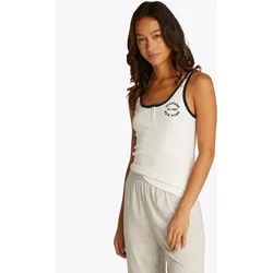 Tanktop "RIB TANK TOP", Damen, Gr. M (38), weiß (ivory), Rippware, Obermaterial: 57% Baumwolle, 38% Polyester, 5% Elasthan, TOMMY HILFIGER UNDERWEAR, kontrastfarbene Details, Basic, körpernah kurz, Rundhals, ohne Ärmel, Tops, mit Logo, kontrastfarbenen Details