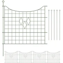 Relaxdays Teichzaun, 5 Zaunelemente, je H x B: 66 x 76 cm, zum Stecken, aus Metall, für Garten, Pool, Beetzaun, grün