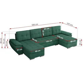 Sofa.de Wohnlandschaft mit Schlaffunktion ¦ türkis/petrol ¦ Maße (cm): B: 357 H: 85 T: 218.0