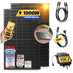Balkonkraftwerk 1000W/800W Solaranlage mit Dach Halterung (Paarmontage) Halterung Steckerfertig WIFI Komplettset Photovoltaik Anlage 800W, Kabellänge: 10m