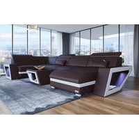 Sofa Dreams Wohnlandschaft Ledersofa Catania U Form Couch Leder Sofa, mit LED, wahlweise mit Bettfunktion als Schlafsofa, Designersofa braun