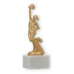Pokal Kunststofffigur Cheerleader goldmetallic auf weißem Marmorsockel 20,5cm