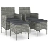 vidaXL 4-tlg. Gartenstuhl und Hocker Set Poly Rattan Grau