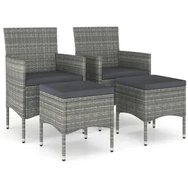 vidaXL 4-tlg. Gartenstuhl und Hocker Set Poly Rattan Grau