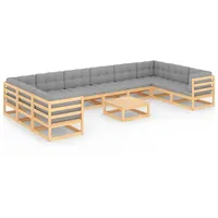 vidaXL Garten-Lounge-Set 11-tlg. natur/grau