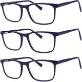 Cvantus Schwarz Lesebrille 1,5 | Quadratische Lesebrille Damen 1,5 | Blendfreie, Lesebrille Herren 1.5 Mit Blaulichtfilter & UV Filter | Antistatische Computer Lesebrille 1,5+ Dioptrien 3er Pack - M
