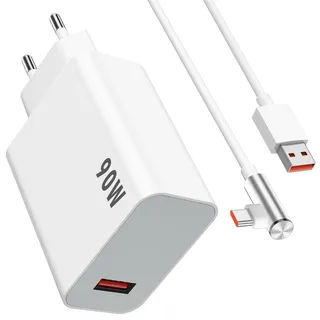 90W Ladegerät und 90° Grad USB C Kabel für Xiaomi Poco X7 Pro F6 5G Hypercharge Adapter USB Netzteil Turbolader Schnelllade 6A Ladekabel Typ C 1Meter für Xiaomi 15 Ultra 14 13Ultra Redmi K80 Turbo 4 3