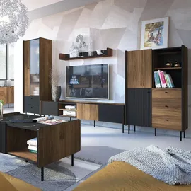beautysofa | Schreibtisch PIANO | mit Tür, 2 Schubladen und Ablagen | Computertisch | Bürotisch | Arbeitstisch | Schwarz und Nussbaum | Modern Stil - Schwarz/Braun