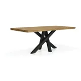 designimpex Esstisch Design MNS-1 Eiche massiv geölt -Schwarz Esszimmer ausziehbar beige|schwarz 200 cm x 76 cm x 100 cm