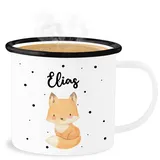 Emaille Becher Blechbecher - Tiere - Süßer Fuchs - 300 ml - Weiß Schwarz - tasse personalisierte geschenke kita metallbecher tier name tassen tieren tiermotiv personalisieren personalisierter