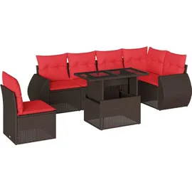 vidaXL 7-teiliges Gartensofa-Set mit Kissen, braun, Polyrattan - Braun