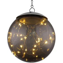 GLOBO Hängeleuchte Solar Pendelleuchte Solarlampe rauch Solarleuchte Kugel, 20x LED warmweiß, DxH 15x50 cm, 3er Set
