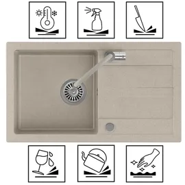 Quadron Go Max Beige links Einbauspüle Handbetätigung 770 x 440 mm