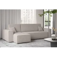 yourhouse24 Ecksofa Gepolstertes KARL L-Form, Cord&Bouclé-Stoff, mit Schlaffunktion und Bettkasten, Seite universal grau